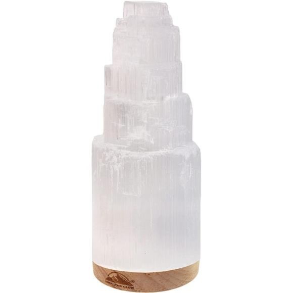 Selenite Crystal Lamp 20cm, Hand Curved Morocco |Skyscraper| Crystals - Picture 1 of 6